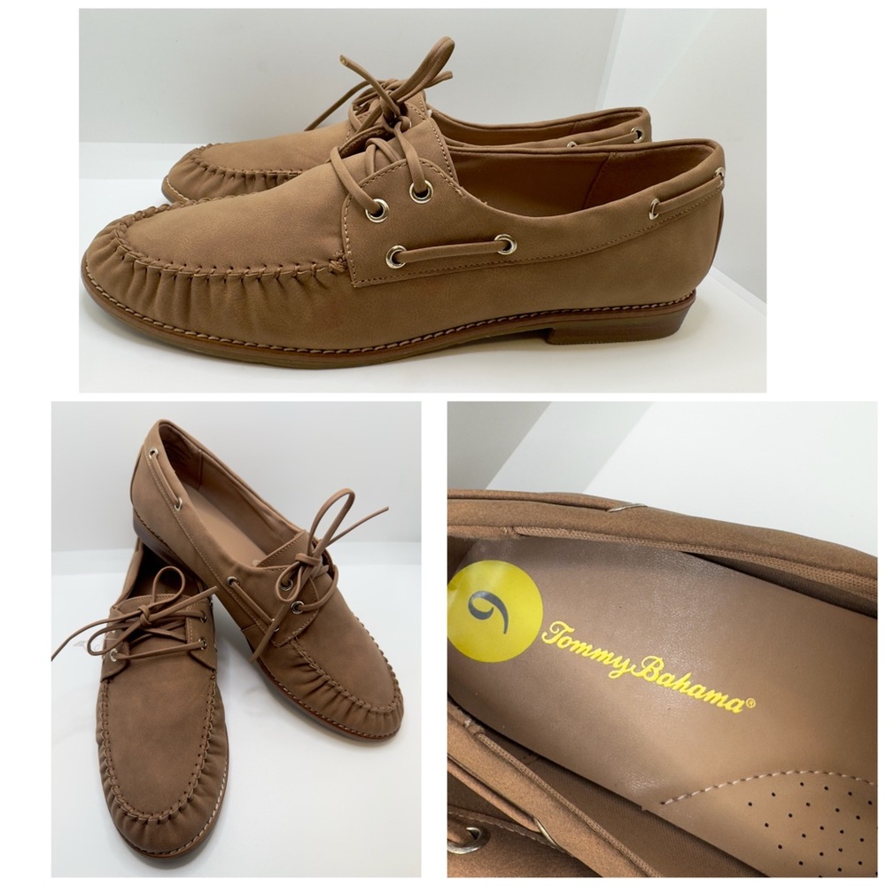 Tommy Bahama Tan Canvas Moc Toe Boat Shoes